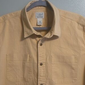LL Bean Shirt Button BeanFlex Twill Untucked Traditional Fit Tan Pocket- Large